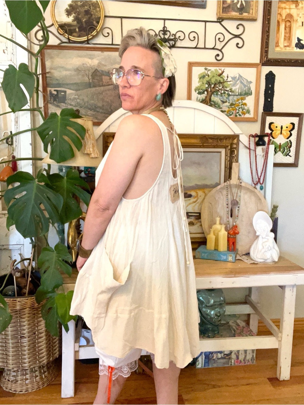 New! Jaded Gypsy “Charlie” 100% Cotton Gauze Oversized Tunic Light Ivory - Picture 8 of 8